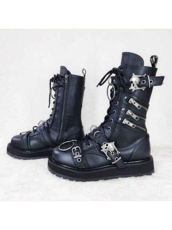 Demonia Other - Valor Goth Combat Biker Ankle Boots Black Matte Men US Size